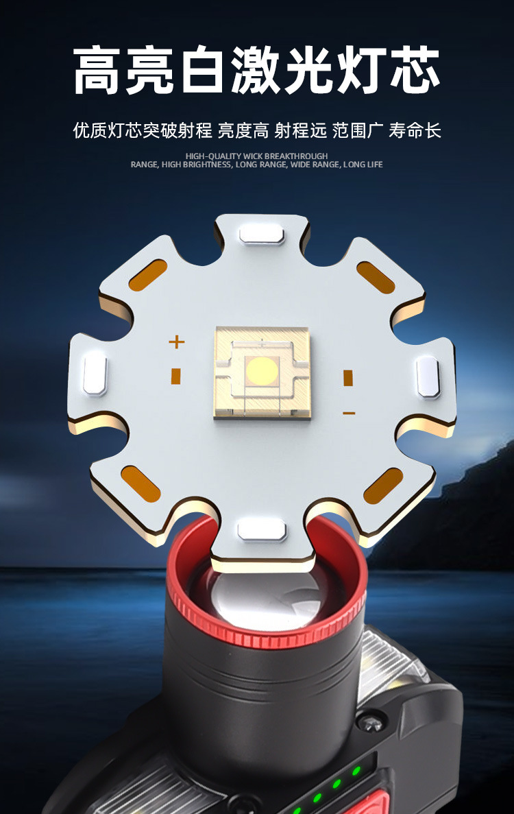白激光芯片挥手感应头灯USB可充电户外头戴式夜钓灯白激光头灯详情3