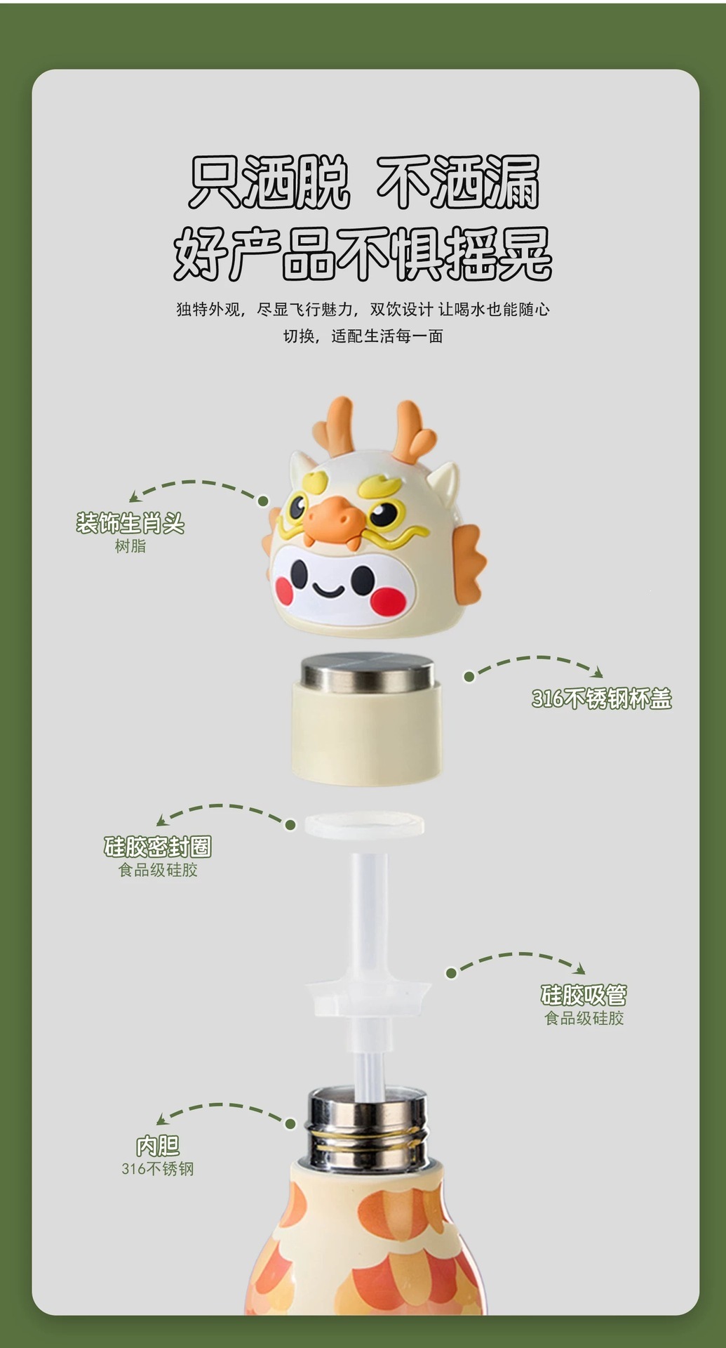 跨境外贸热销公仔动物头保温杯保温保热便携双层真空运动保温水杯详情9