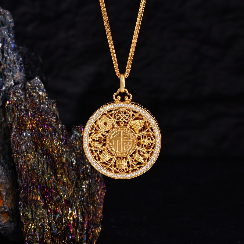 s925 Pure silver Eight-treasure Compass necklace, ancient collarbone chain, New Chinese style auspicious Moissanite accessory pic 15