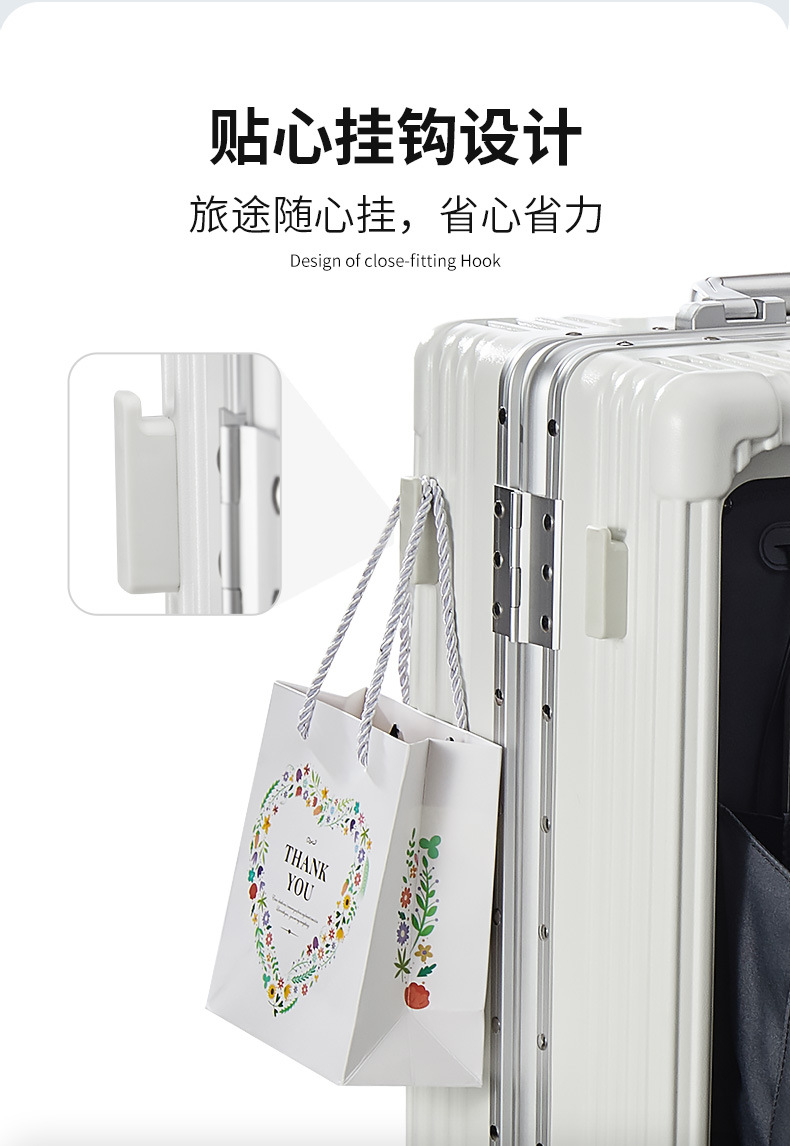 Source factory 18-inch front-opening suitcase, multi-functional aluminum frame handle suitcase, charging suitcase, water cup holder travel suitcase pic 10