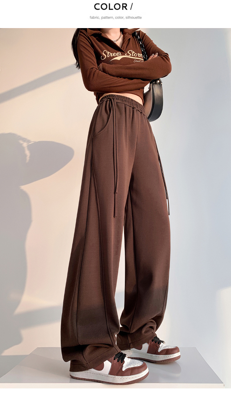 Fleece warm wide-leg pants, loose and high-waisted, slimming winter new style pic 45