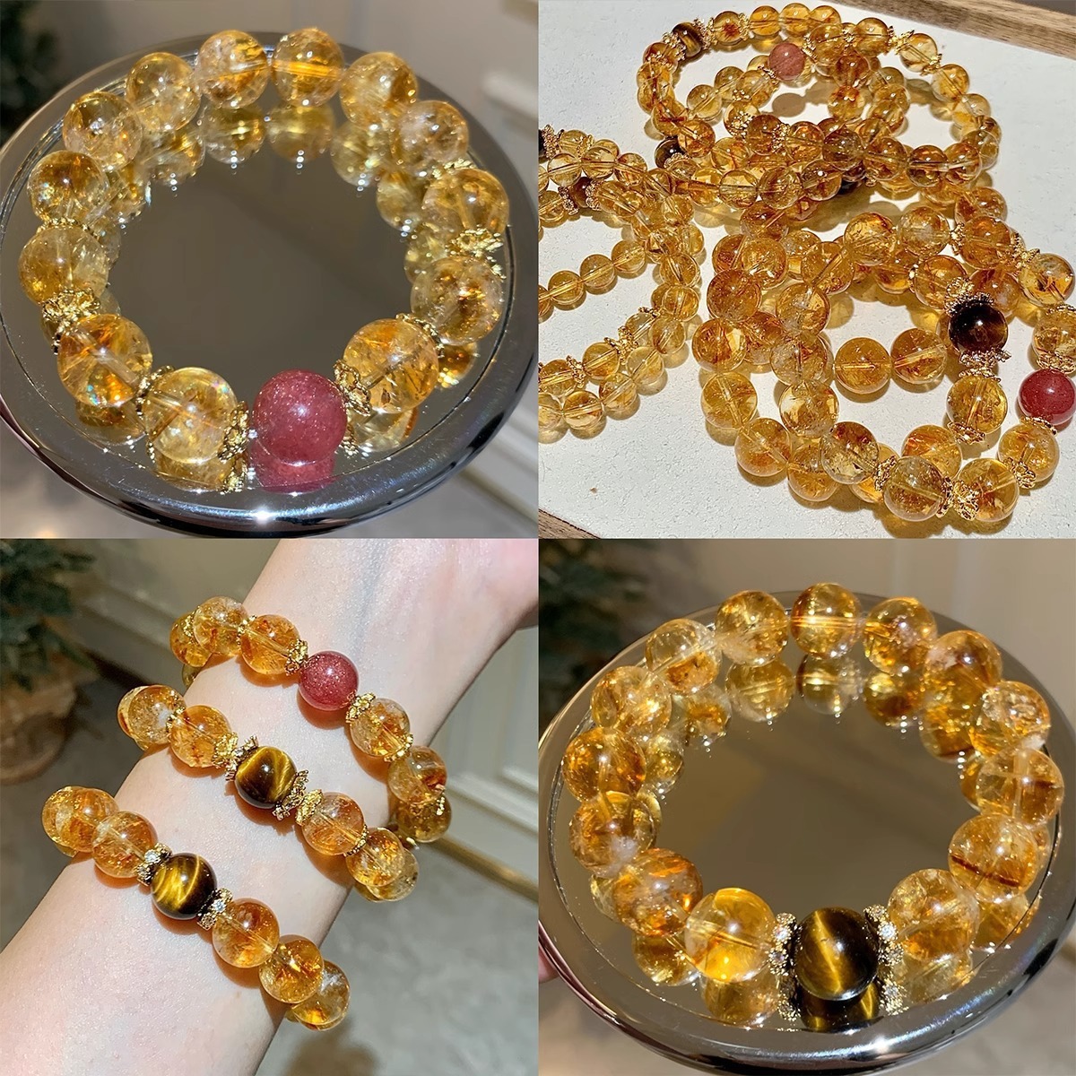 天然绿发晶黑金超白幽灵白水晶方糖手串葡萄石招财喜金水木女详情19