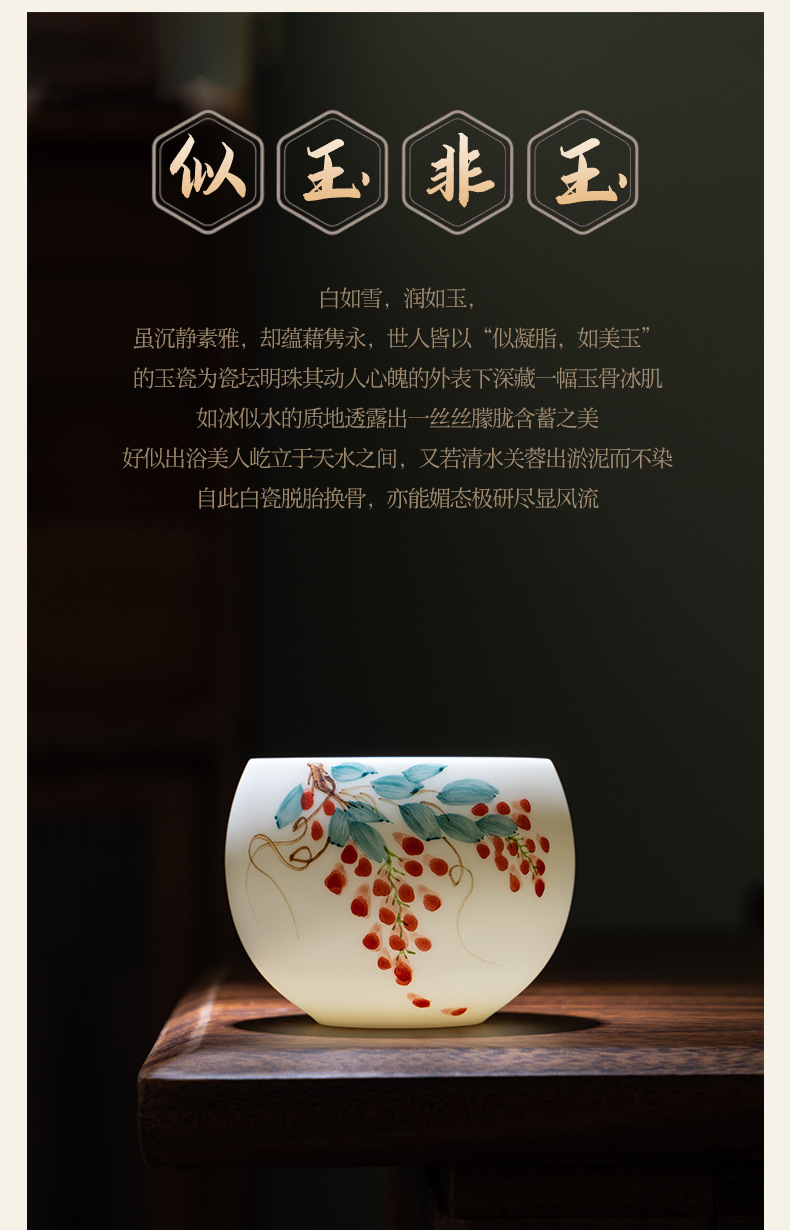 手绘素烧羊脂玉瓷主人杯伴手礼茶杯中国白茶具商务礼品套装品茗杯详情2