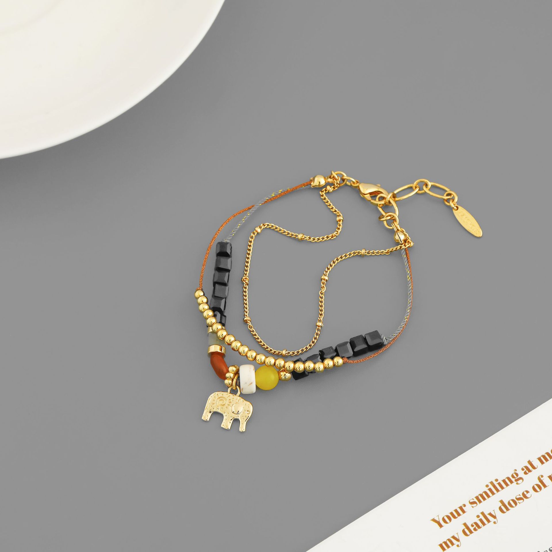 LAZY家扶桑花小岛手链 异域民族风简约手工编绳多层爱心小象手链详情8