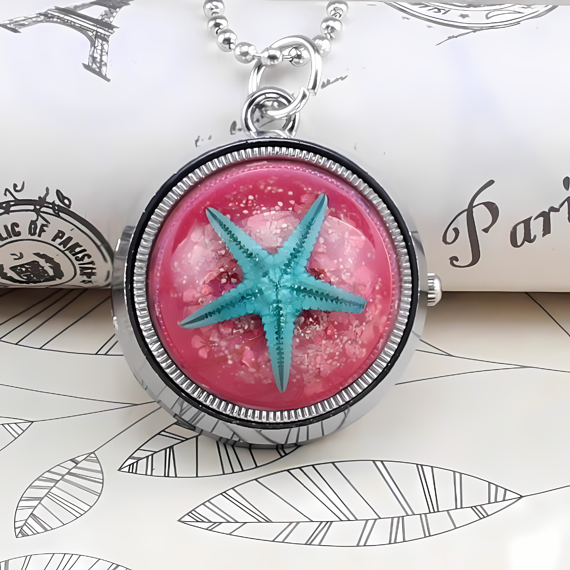 Cute student children lucky starfish rotating pocket watch, new gyroscope chain pocket watch, personalized and creative watch pic 11