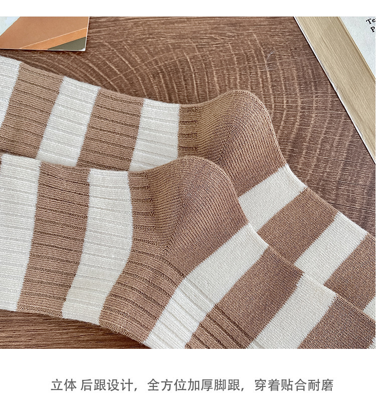 袜子女条纹中筒袜粗针秋冬款ins潮爆款学院风咖系百搭堆堆袜批发详情7