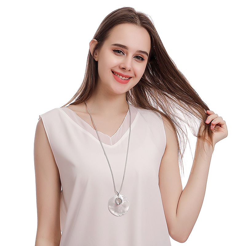 跨境外贸长款亚马逊爆款项链女式欧美几何型圆形双色蛇骨链毛衣链详情6