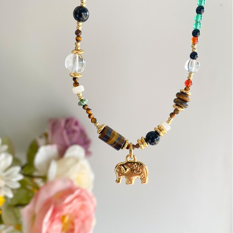 法式复古小象多巴胺串珠项链虎眼石水晶多色天然米珠小众锁骨链女详情3
