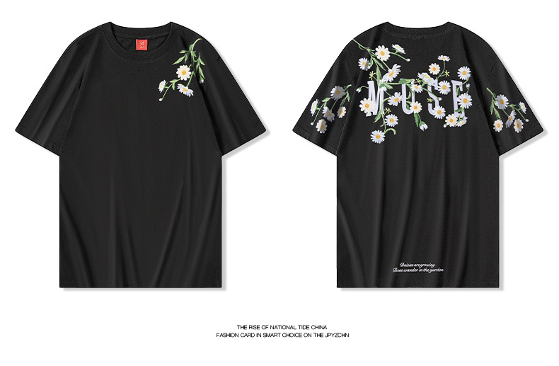 2025 New embroidered light changing flower bed branch short-sleeved Chinese-style round-neck loose half-sleeve pic 15
