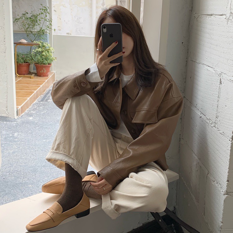 宽松皮衣女2023春秋新款韩版时尚休闲黑色百搭单PU外套短款皮夹克详情12