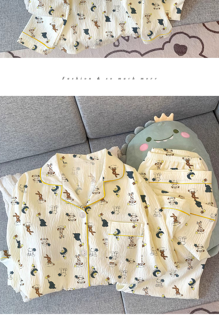 福盛(官图)皱布克高品质春秋季卡通开衫女睡衣休闲套装家居服详情10