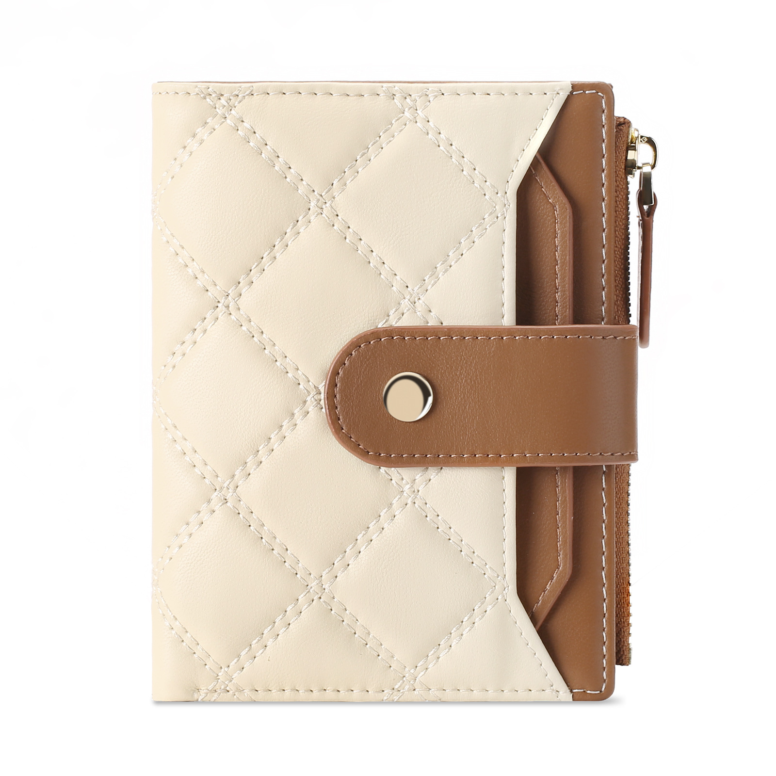 New cross-border wallet buckle vertical wallet for women, short diamond-shaped pattern coin purse with zipper card case pic 3