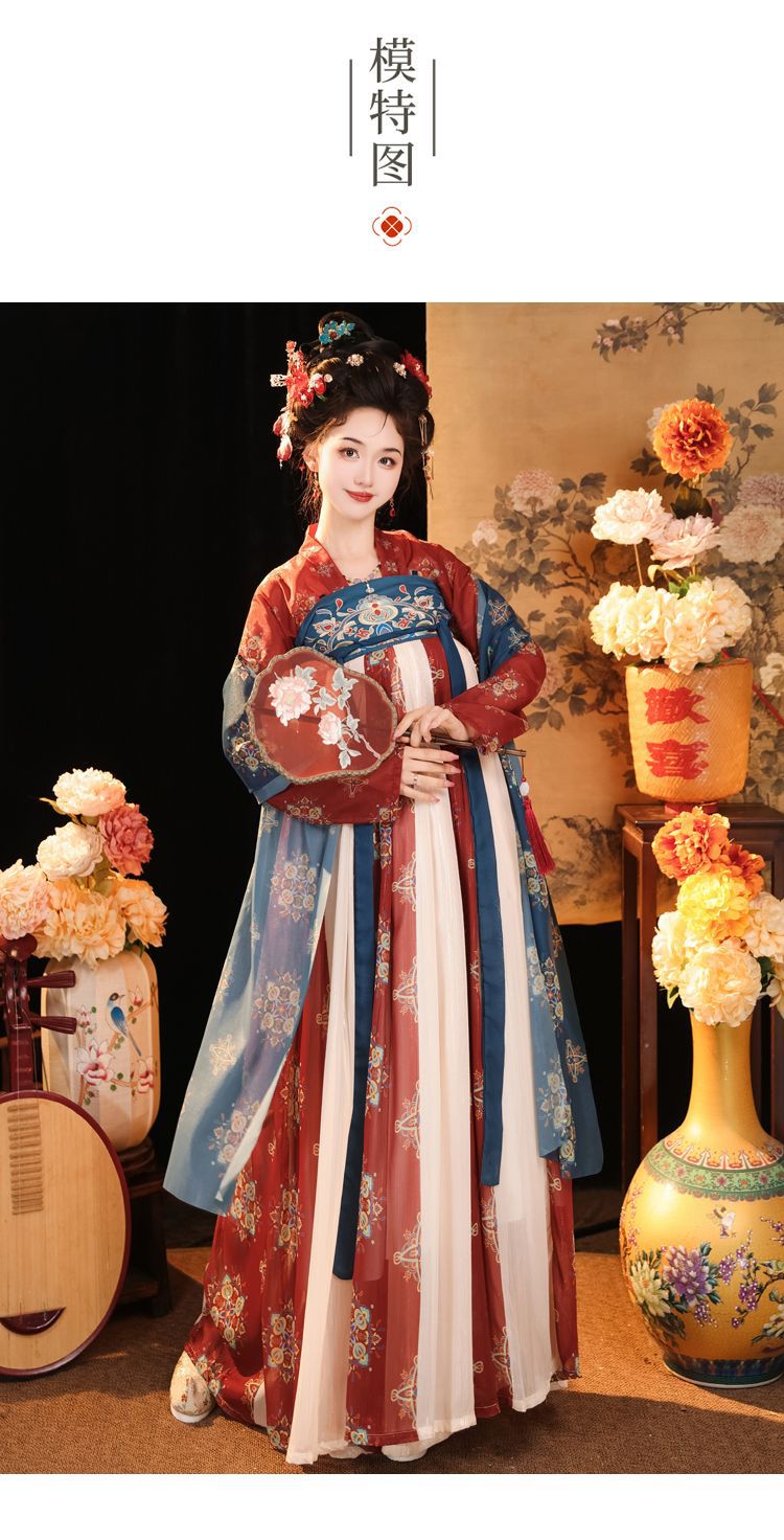 国潮唐制汉服齐胸襦裙日常改良唐制汉服女复原风齐胸襦裙一片式春夏款详情10
