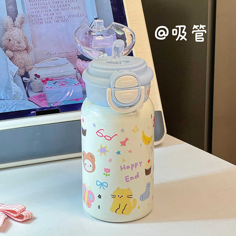 双饮保温杯2024新款女高颜值涂鸦乐园便携小巧杯子学生吸管水杯详情10
