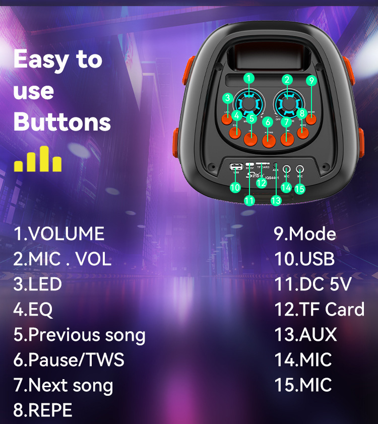 Sing-e JQS4401炫酷灯光户外演出彩灯音箱演讲者大功率长续航音箱详情3