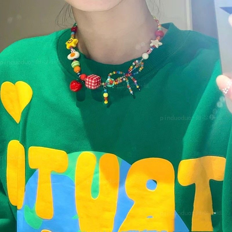 Fun and sweet girl, colorful Apple Paradise necklace, sweet and cool girl style, high appearance level, beaded collarbone chain new style pic 4