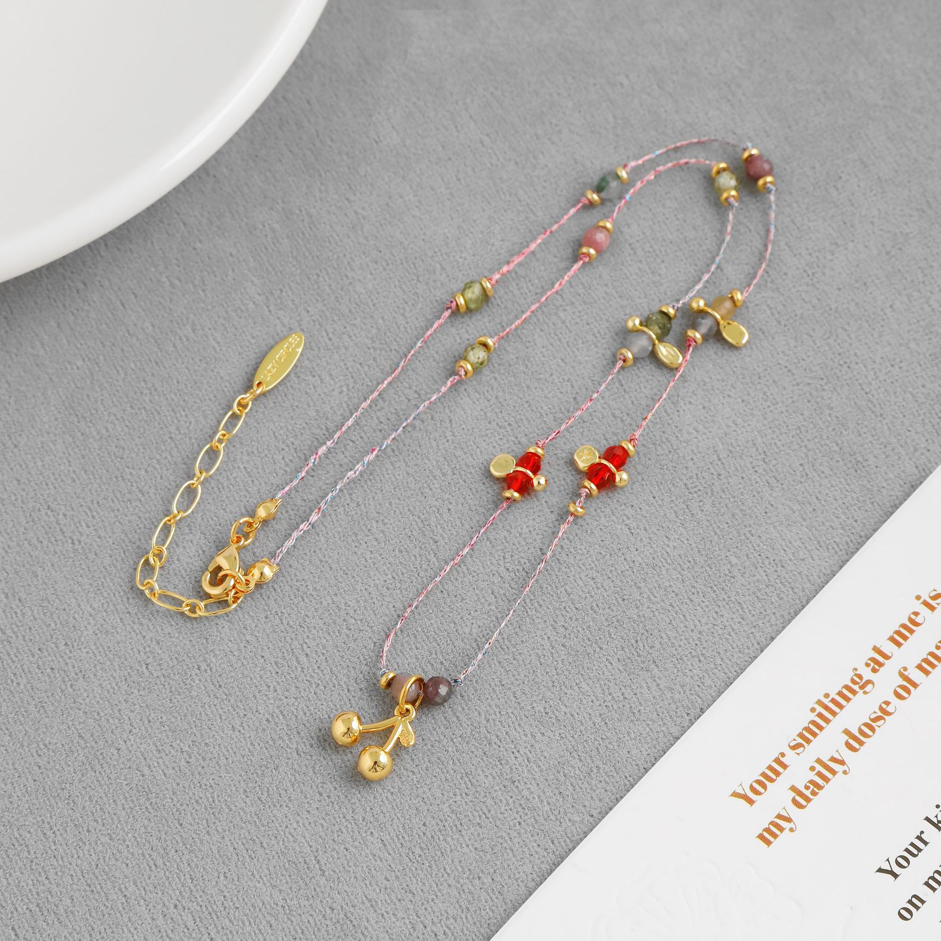 LAZY*家夏日果园系列樱桃项链 民族度假风简约气质编织樱桃锁骨链详情9