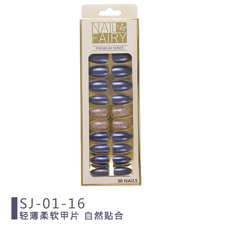 Cross-border new product: Metallic color reusable nail art pieces, 24-piece box set, fake nail finished nail art patches pic 10