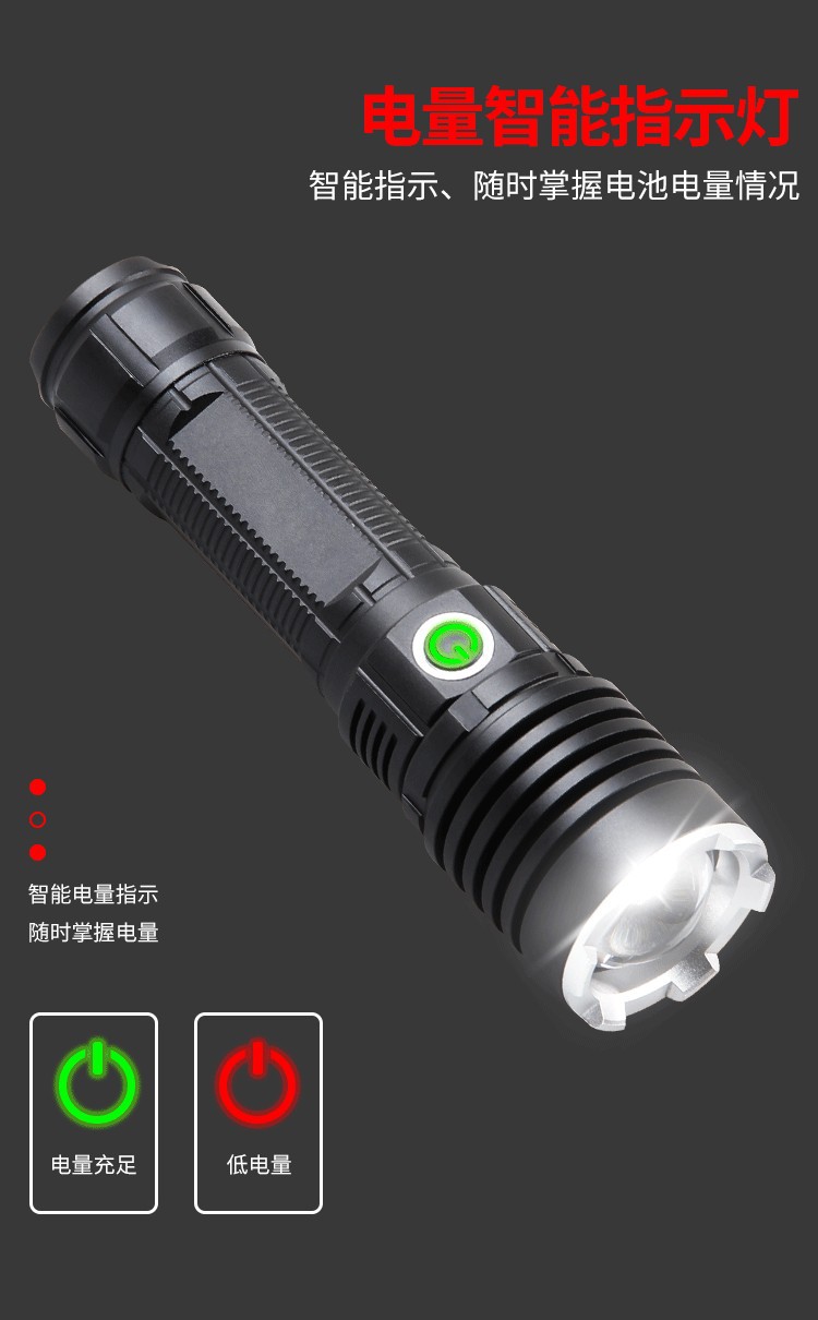 现货跨境激光炮灯type-c充电变焦强光手电筒户外照明便携P50电筒详情11