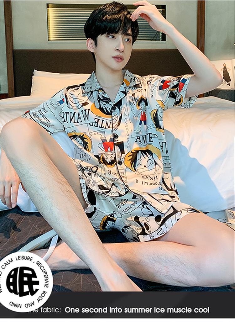 夏季新款冰丝男士睡衣短袖短裤薄款韩版夏天学生青少年家居服套装详情16
