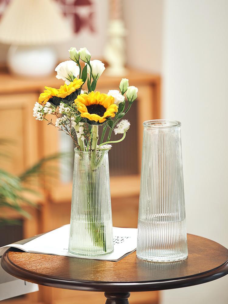 玻璃花瓶高级感简约创意透明竖纹塔玫瑰鲜花瓶ins风客厅插花摆件详情3