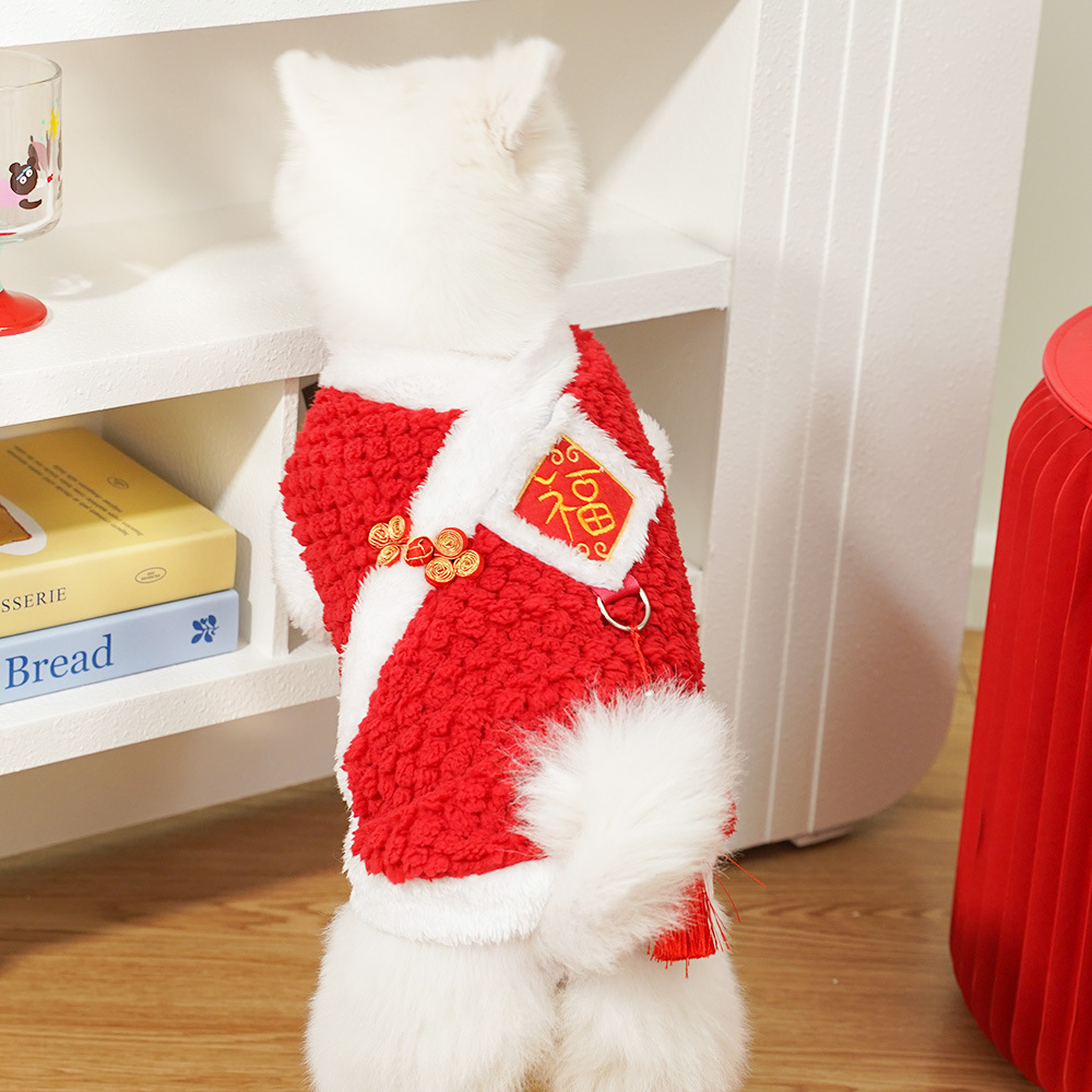 新年国风刺绣加绒保暖宠物狗狗猫咪衣服泰迪毛绒狗唐装猫用品服饰详情15