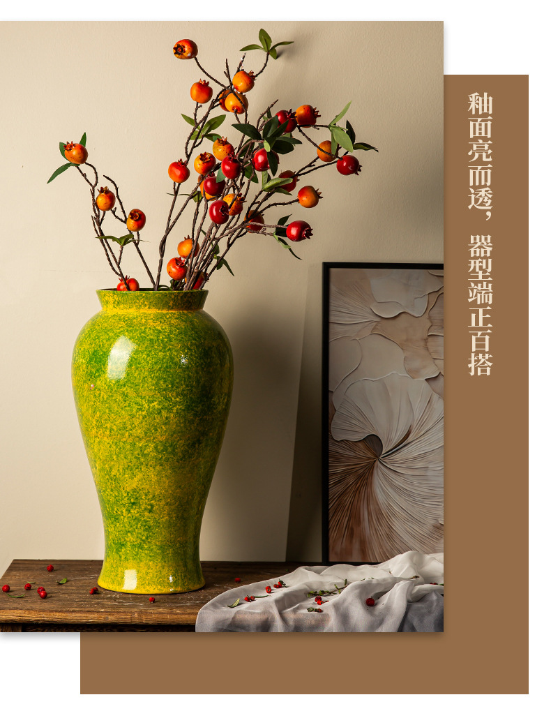 Jingdezhen ceramic vases, soda green rough pottery flower vases, living room home flower arrangement ornaments, retro jars for decoration pic 6