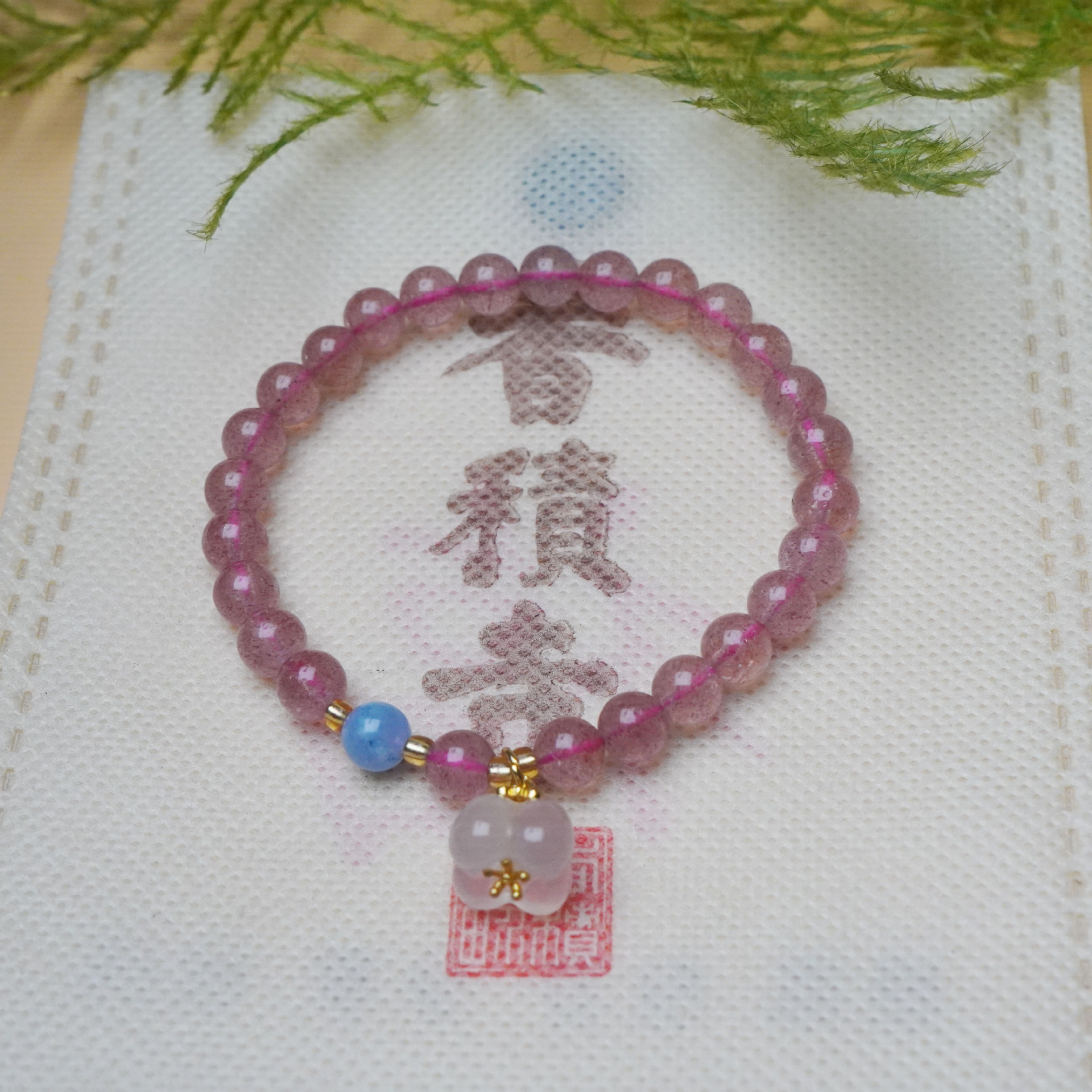 Natural fresa cristal de ágata pulsera con cuentas mujer frescura dulce flor de melocotón colgante premium sense mano pinchos accesorios pic 7