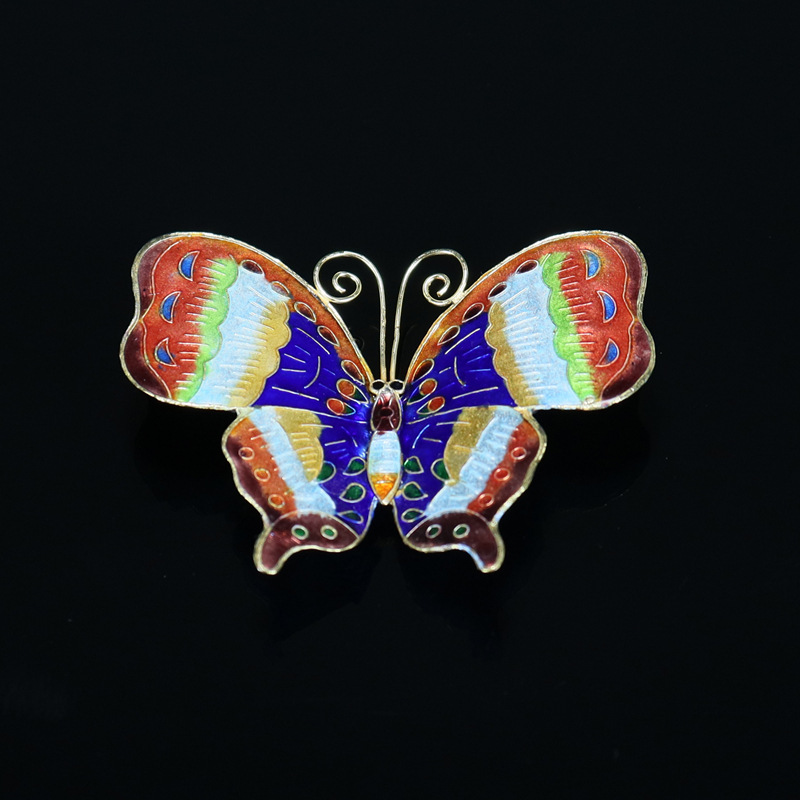 Beijing Cloisonne Chinese Cultural Craft Gift Copper Body Mechanism Enamel silver Blue Butterfly Fridge magnet pic 6