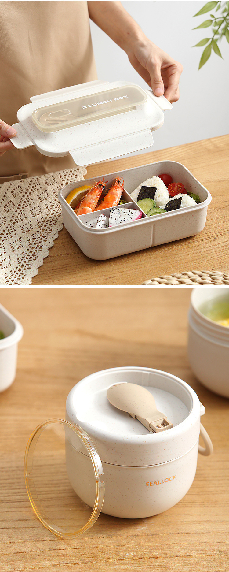 Aiyouhui square wheat straw lunch box, Japanese-style sealed bento box, lightweight adult and student office centimeter grid lunch box pic 3