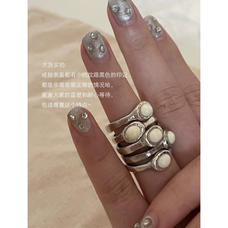 韩系小众设计mars手工复古做旧天然斑点石戒指简约百搭叠戴奶牛戒详情4