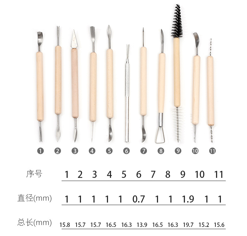 Cross-border student clay sculpture stainless steel laser knife 11-piece diy soft clay carving set, pottery clay tools pic 4