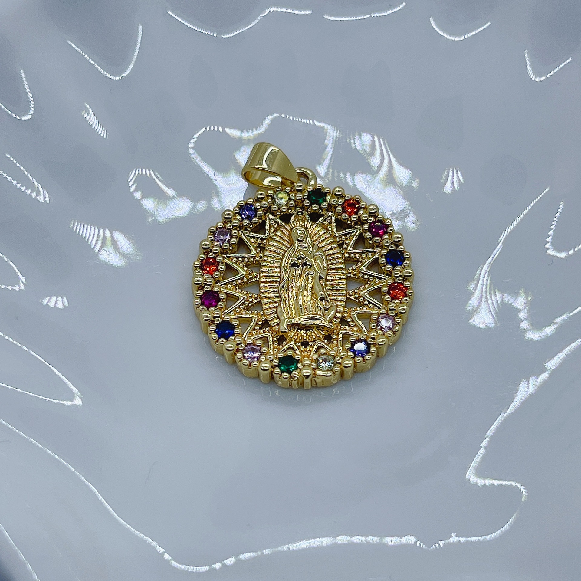 A popular female religious accessory in Europe and America, a copper micro-inlaid colored zircon Virgin Mary DIY pendant accessory pic 3