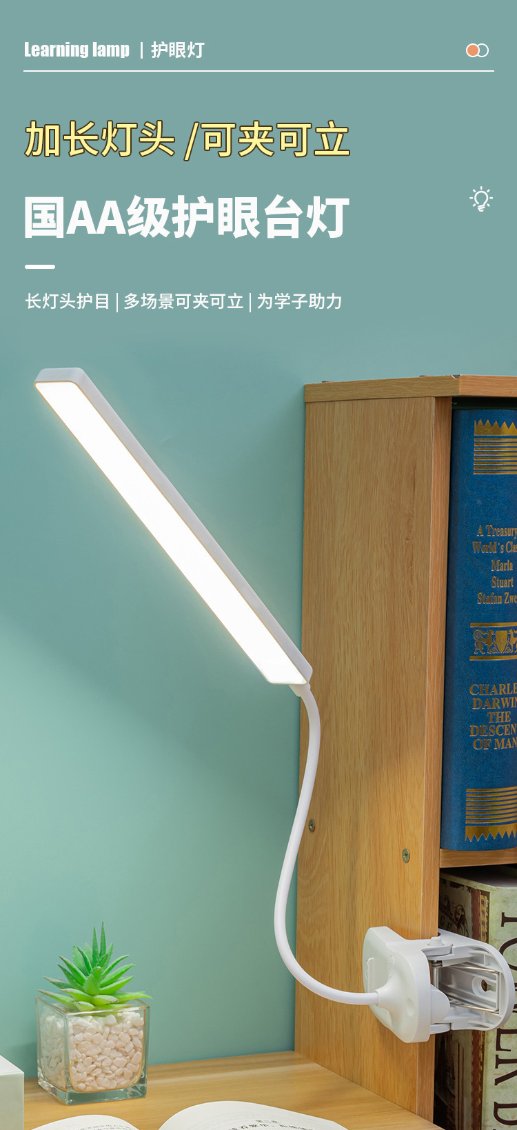 Small desk lamps, eye-protecting lamps, rechargeable student study desk lamps, college student dormitory desk lamps, source factory wholesale pic 2