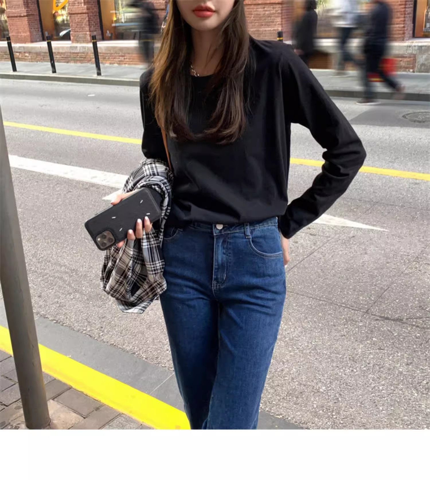 正肩长袖T恤女2023新款秋冬内搭纯棉宽松打底衫韩版白色男女上衣详情15
