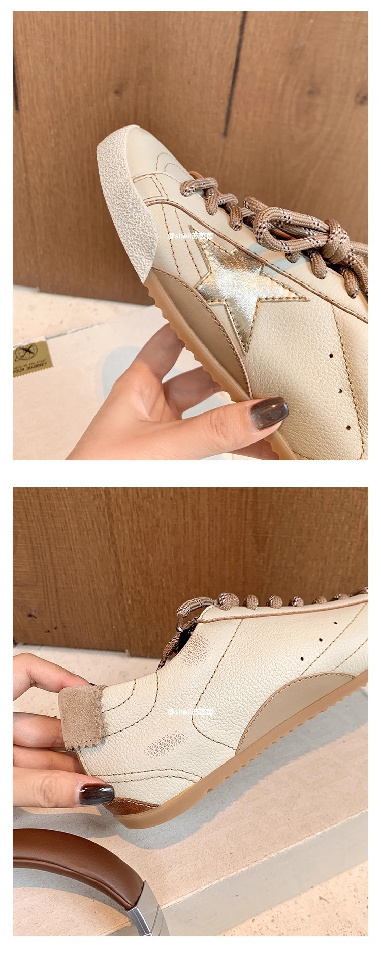 【苏茵茵】二代版~擦色小牛皮复古鸳鸯带板鞋女星星鞋厚底小脏鞋详情15