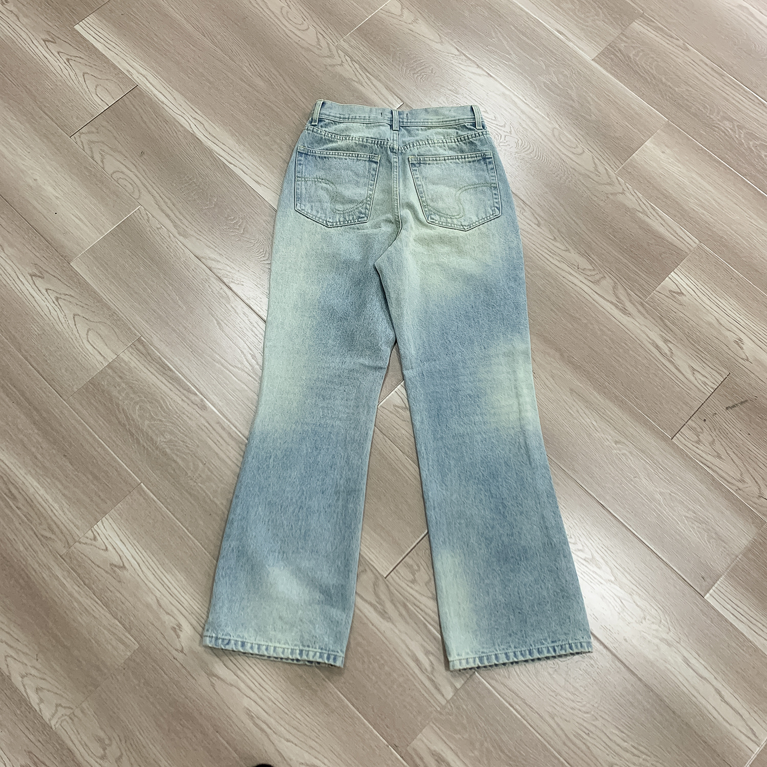 高货 冰蓝517风格水洗做旧猫须复古cleanfit直筒微喇男女牛仔长裤详情17