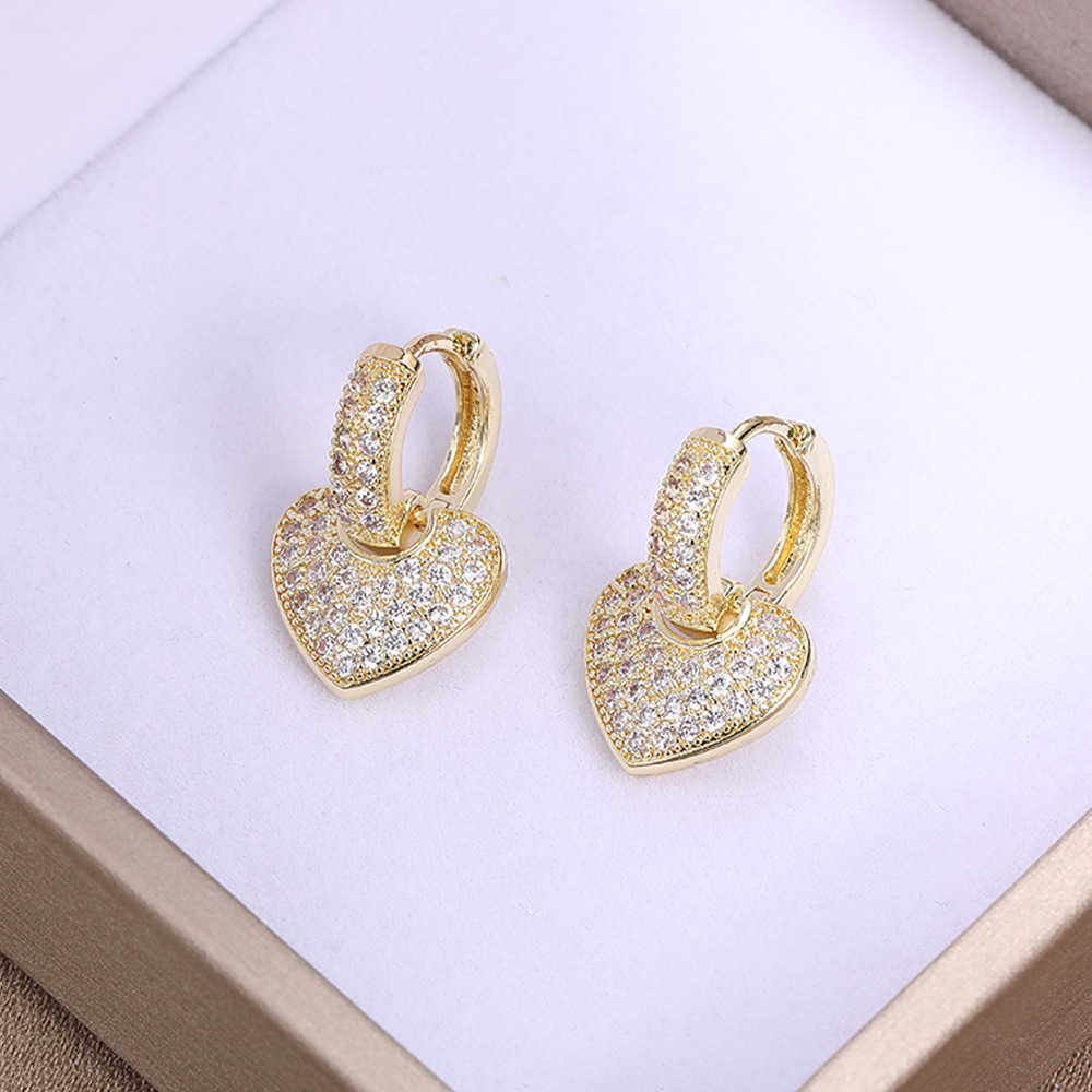 KIMOJ新款耳饰日韩时尚气质优雅小女人满钻锆石微镶桃心爱心耳钉耳环耳扣饰品女详情4