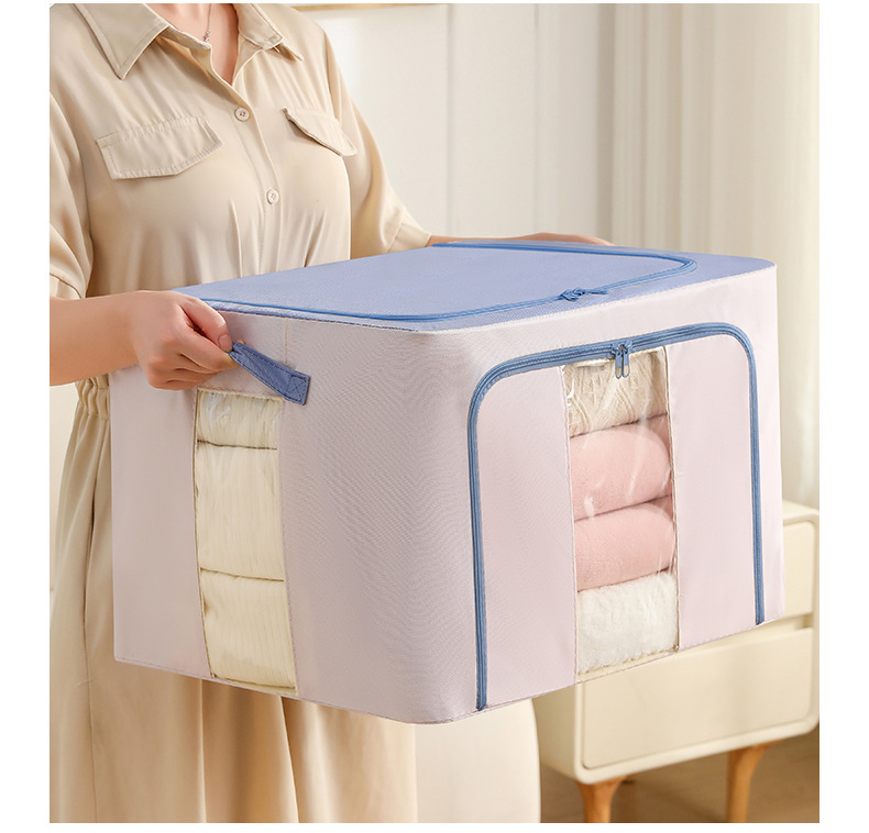 纯色钢架收纳箱衣物折叠整理箱柜子搬家换季百纳箱玩具透明收纳盒详情33