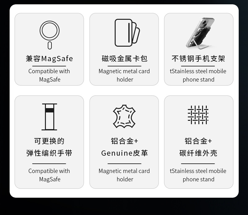 新款防盗刷卡盒MagSafe磁吸卡包多功能手机支架便携金属卡盒定制详情2