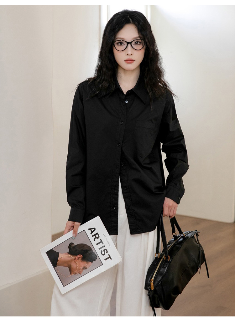 纯棉衬衫广州十三行女装秋火龙果色玫红色树莓粉宽松长袖上衣外套详情14