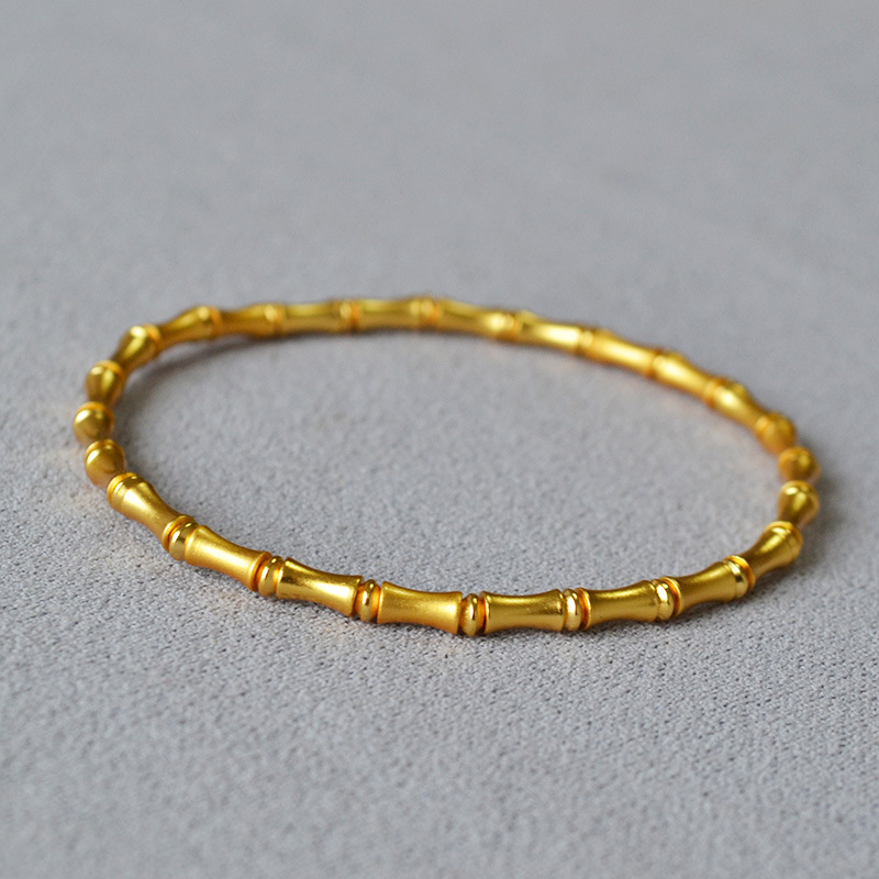 国潮新中式小众文艺复古黄铜古法镀金磨砂竹节弹力手链节节高升女详情9