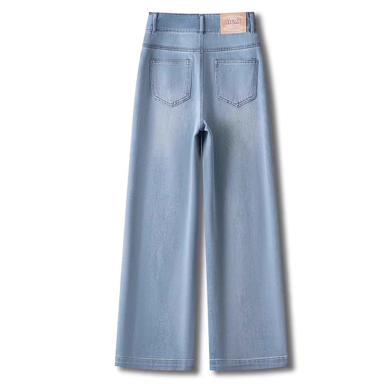浅蓝色窄版阔腿牛仔裤女春夏2025新款大码宽松梨形显瘦九分直筒裤详情12