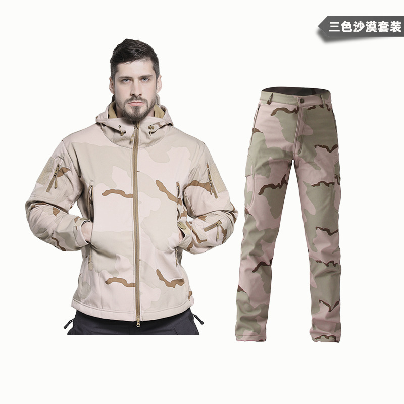 Yitu Tactical Sports Shark Skin Waterproof Soft Shell Down Jacket and Pants Alpha Green Warm Fleece Camouflage Down Jacket Set pic 10