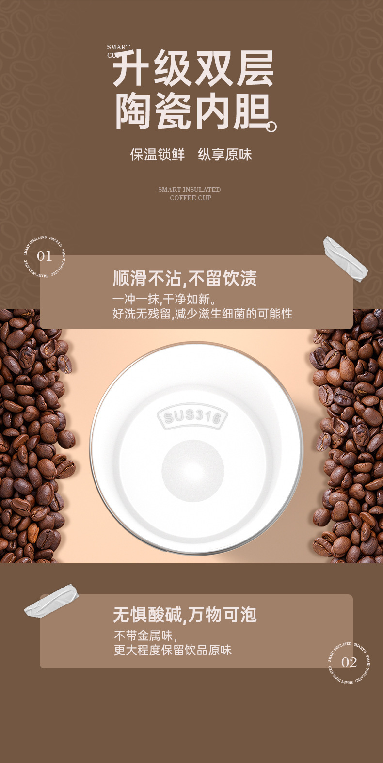 陶瓷内胆保温杯智能咖啡杯高颜值保温水杯316不锈钢礼品便携杯子详情6
