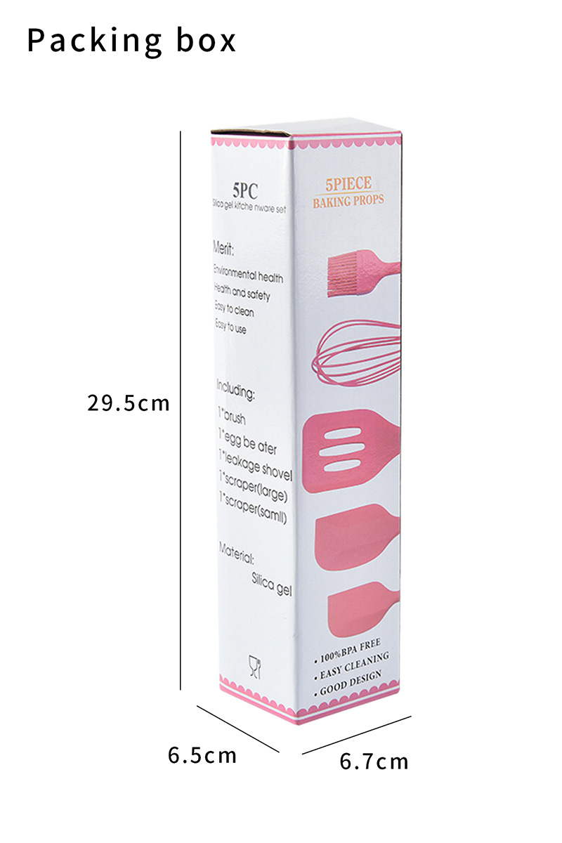 跨境硅胶烘焙5件套 现货包含刮刀油刷铲子打蛋器 耐高温烘焙工具套装 烘焙刮刀一体设计详情7