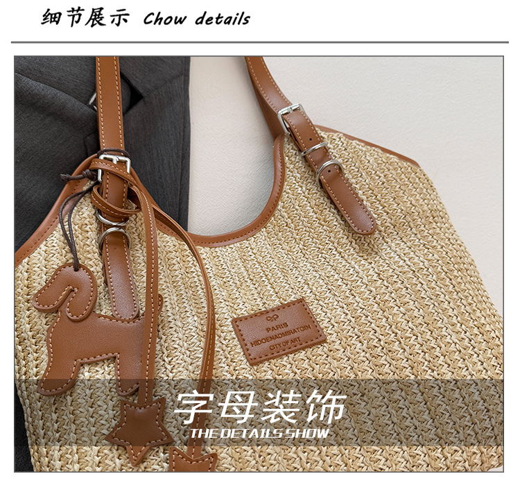 Large-capacity tote bag for women, 2025 new style hand-woven straw bag, commuting, seaside vacation, beach single-shoulder bag, national trend bag pic 5