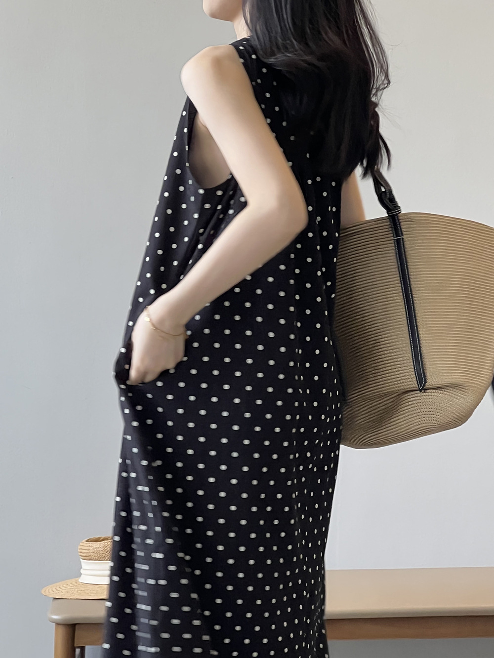 言双 波点无袖连衣裙2024夏季新款韩系圆领a字气质背心裙82016 pic 37