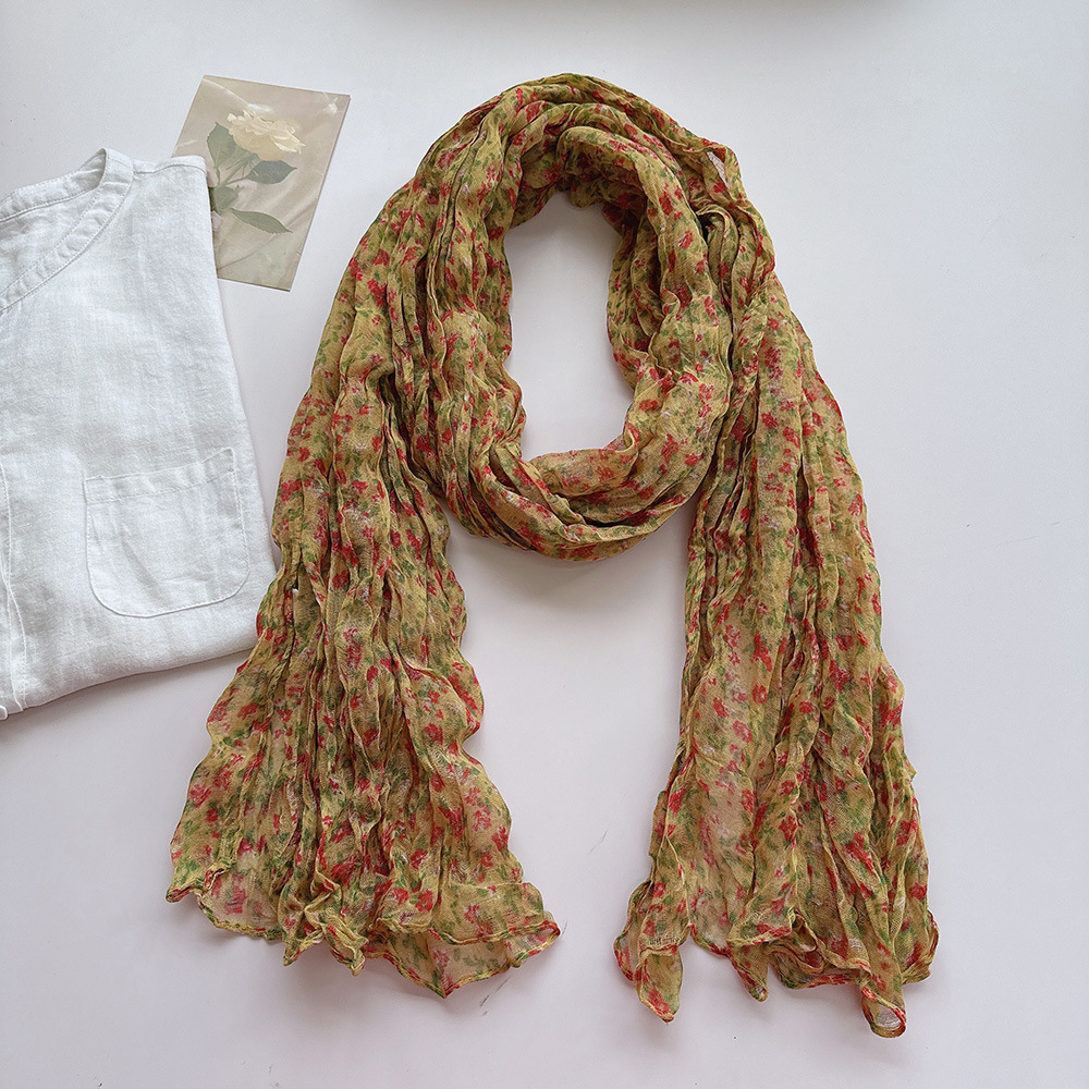 文艺褶皱碎花棉麻围巾女四季柔软复古百搭保暖披肩空调房护脖围巾详情9