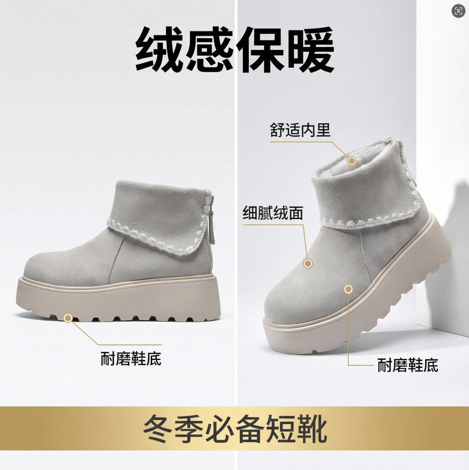 增高雪地靴子2025年秋冬新款时尚百搭加绒加厚底芒果头勃肯棉鞋详情2